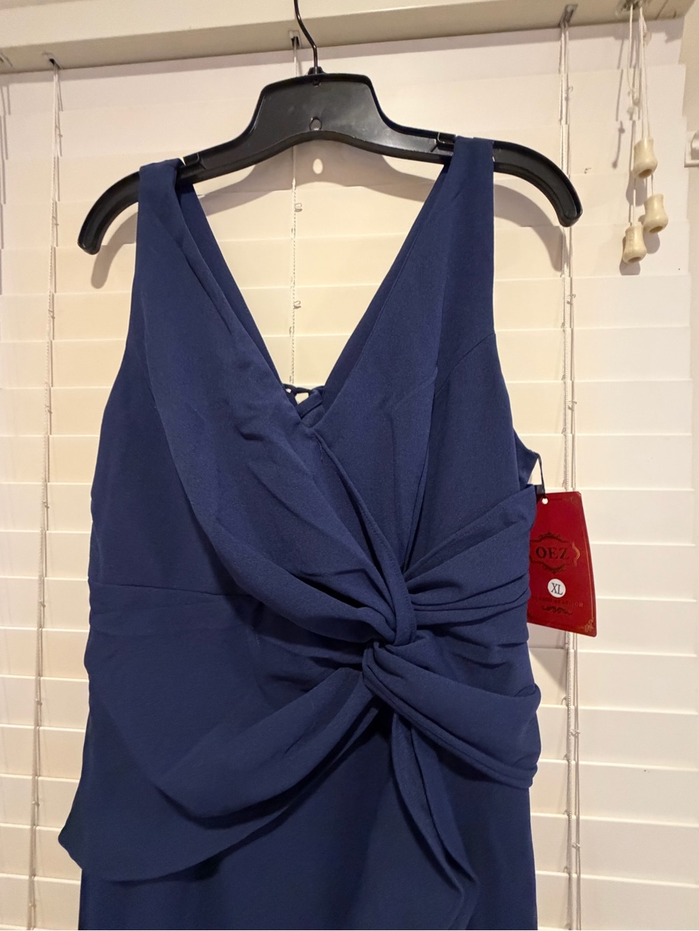 Knot-Detail Midi Dress in Deep Navy